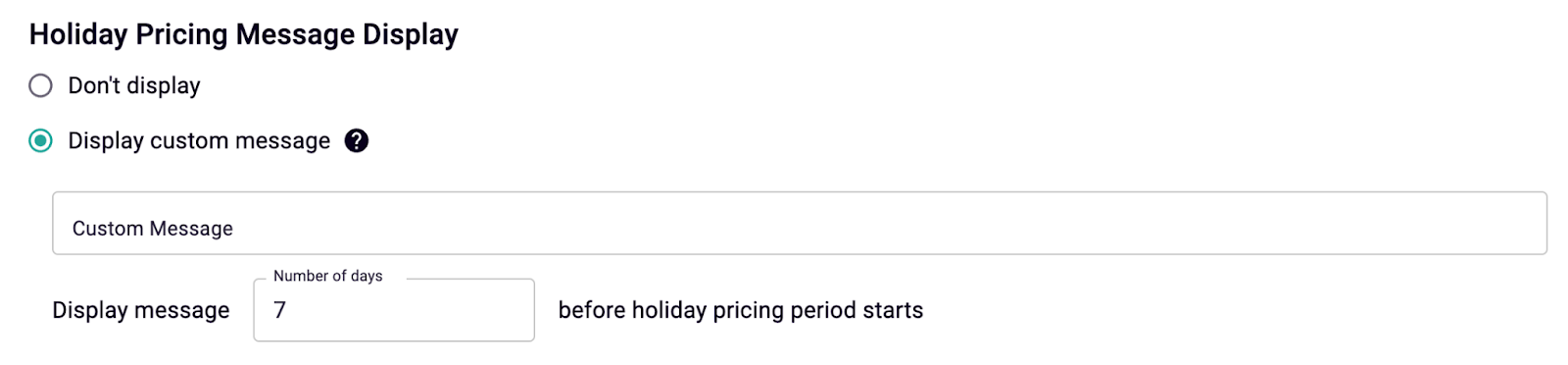 Holiday Pricing Message Display