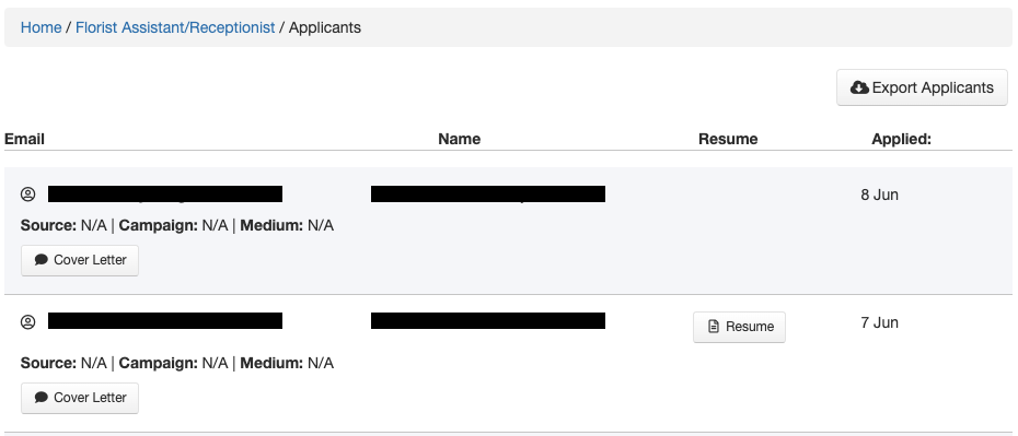 Applicants page