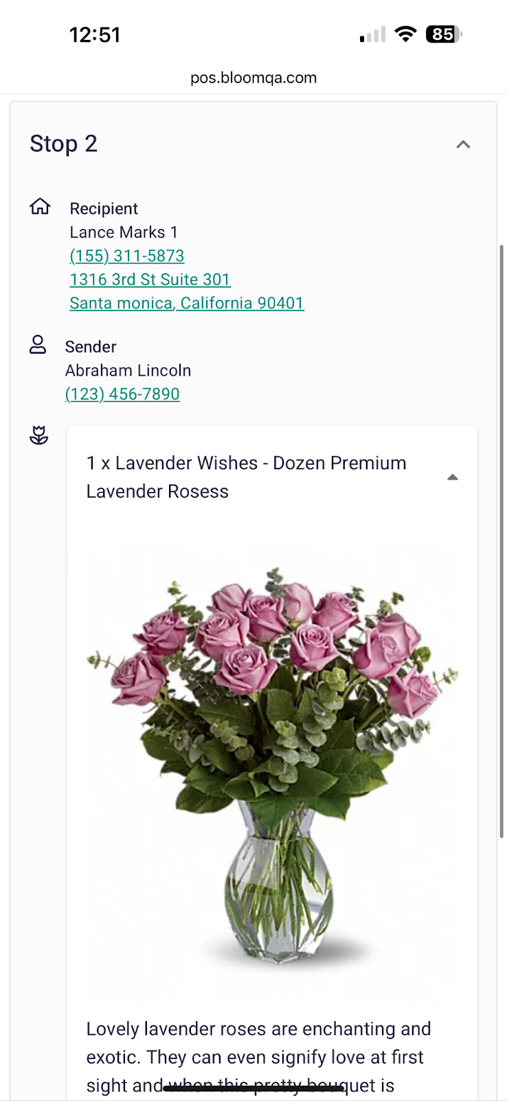 Driver order details