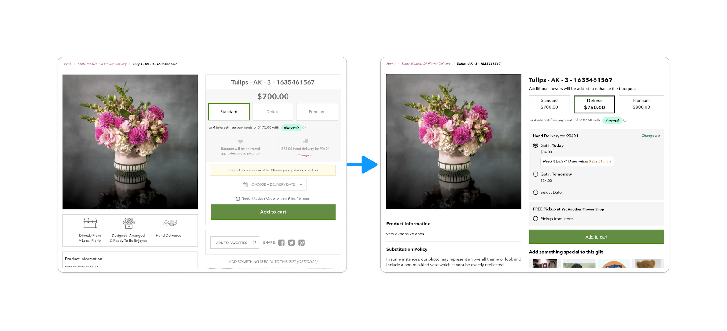 Screenshot comparing the old and new Product Detail page designs