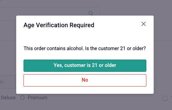 the age verification modal on the POS