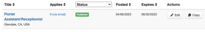 Your Jobs section on the dashboard
