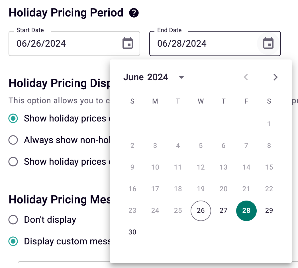 Holiday Pricing Period
