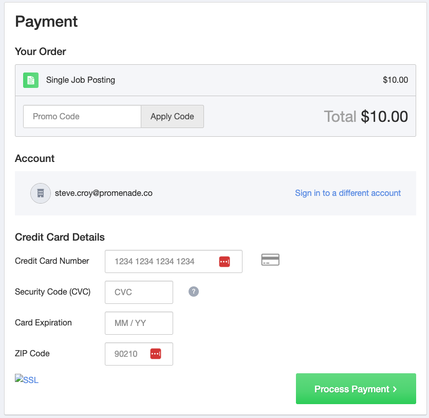 Payment screen