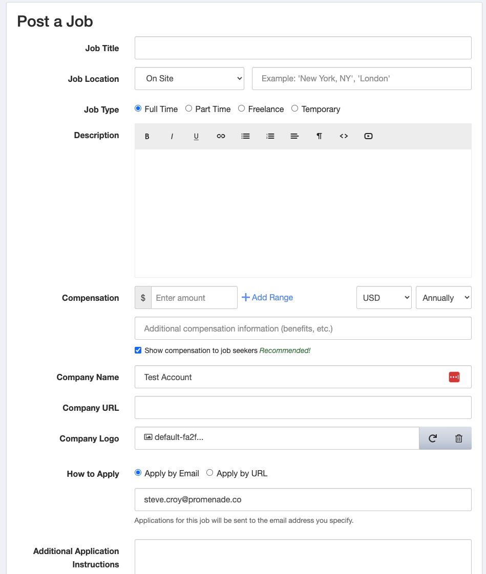 Job Posting screen