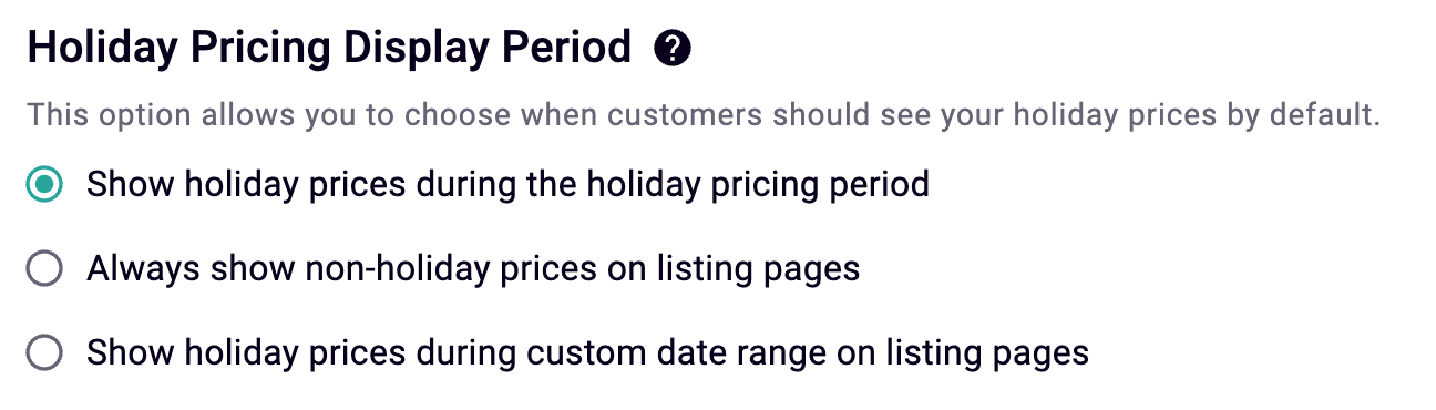 Holiday Pricing Display Period