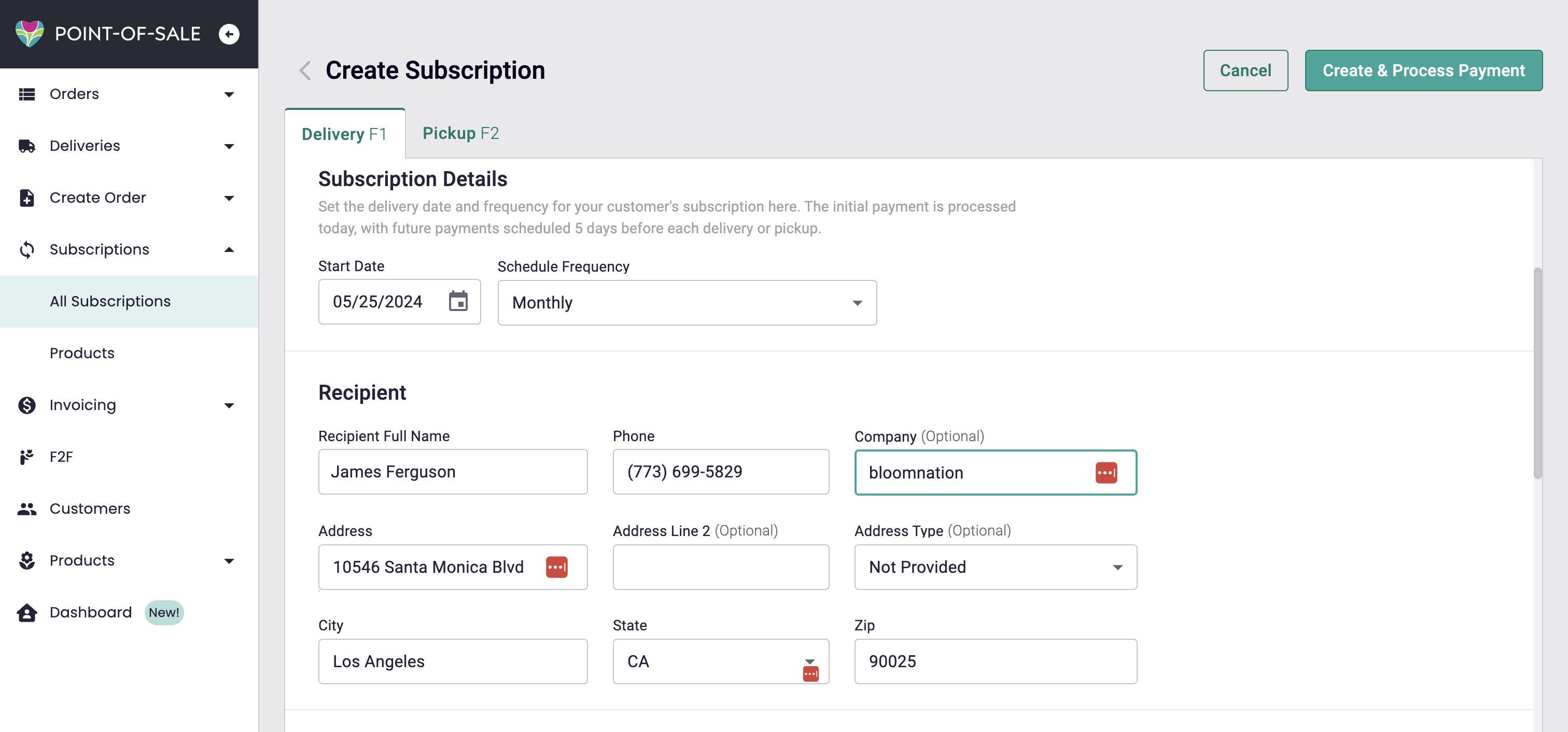Creating Subscription Order for a Customer